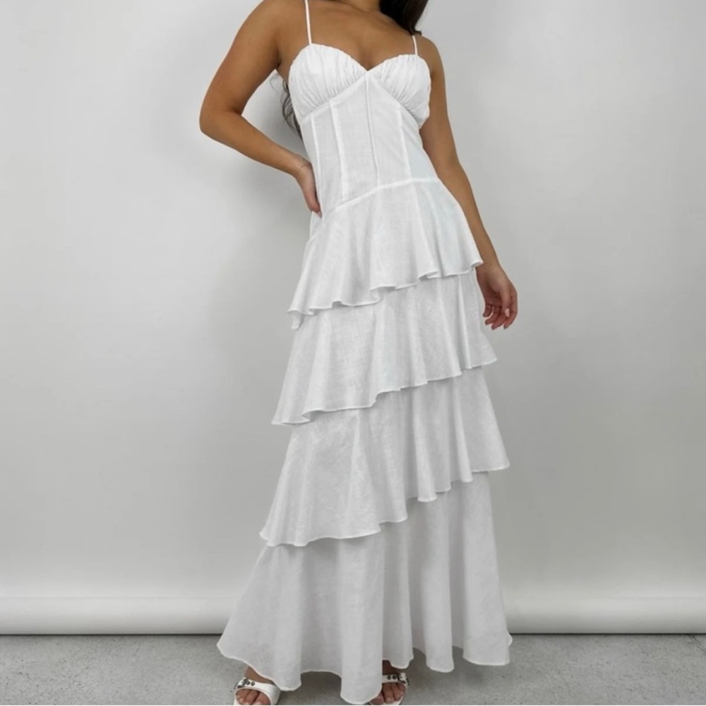 BRAND NEW: Tiered Corset Maxi Dress, White, XS/US 0-2